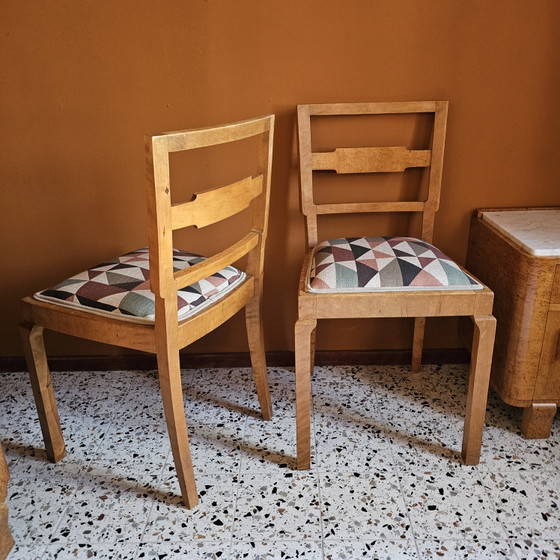 Image 1 of Juego de dormitorio Art Déco de arce ojo de pájaro y mármol.