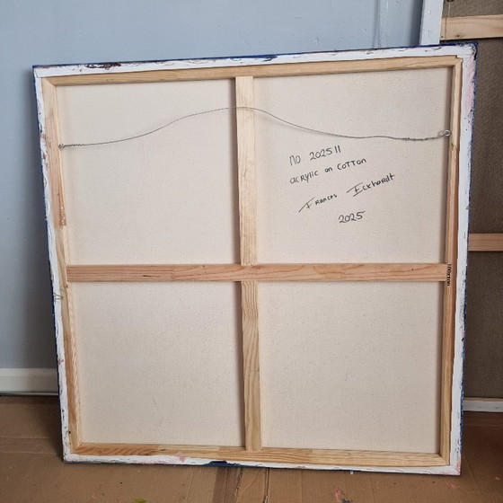 Image 1 of Frances Eckhardt - 100x100 cm handgeschilderd abstact blauw schilderij modern hedendaagse kunst