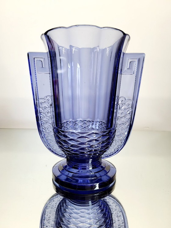 Image 1 of Val Saint Lambert Art deco Vase, Luxval Serie Modell Romeo, fliederfarben, Belgien