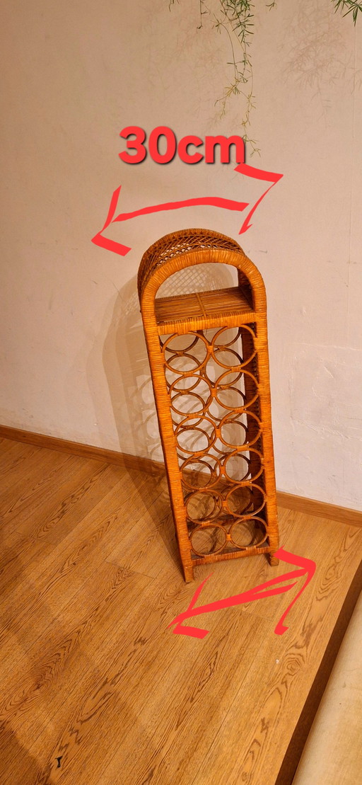 Vintage Mid-Century Rattan Weinregal (für 10 Flaschen)
