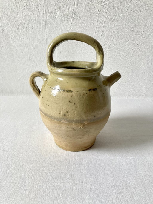 Antique small goatskin jug in ochre glazed stoneware – vazen, Ceramic (photo 2 of 9)