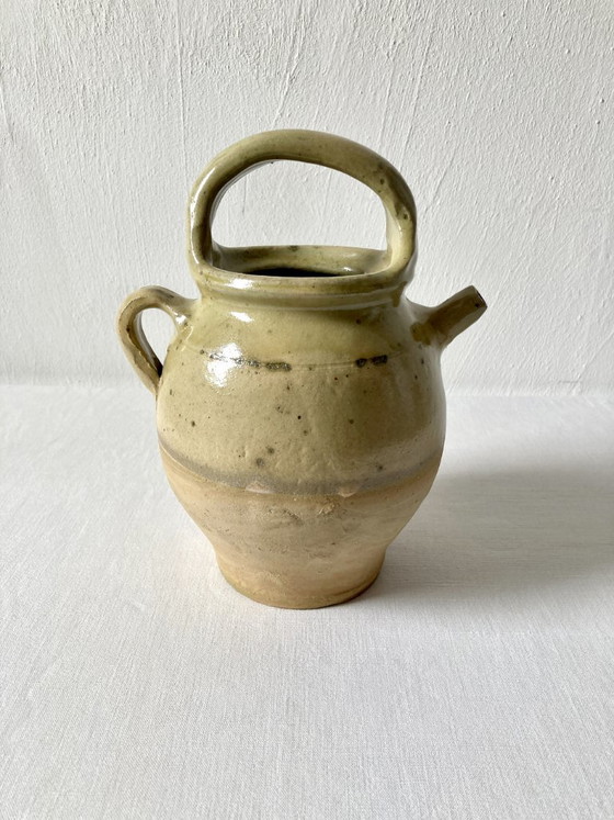 Antique small goatskin jug in ochre glazed stoneware – Vases, Ceramic (photo 2 of 9)