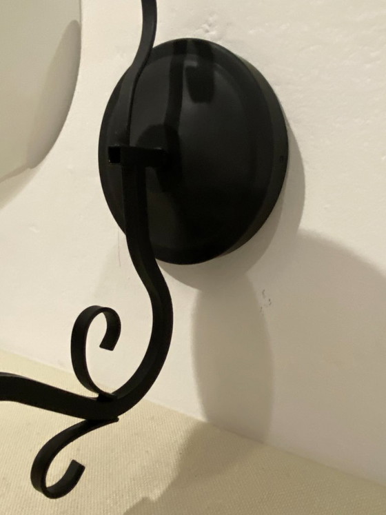 Vintage Opal Glass Globe Wall Lamp with Wood Detail, 1970s, Wall lights, Metal, Black (photo 5 of 16)