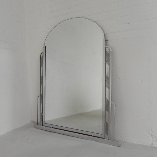 Art Deco Mirror with Polished Glass in Aluminum Frame, 1930s