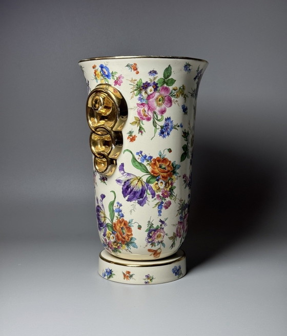Image 1 of Boch Frères La Louvière Keralux Vaas “Fleurs de Saxe” — België, Art Deco Periode
