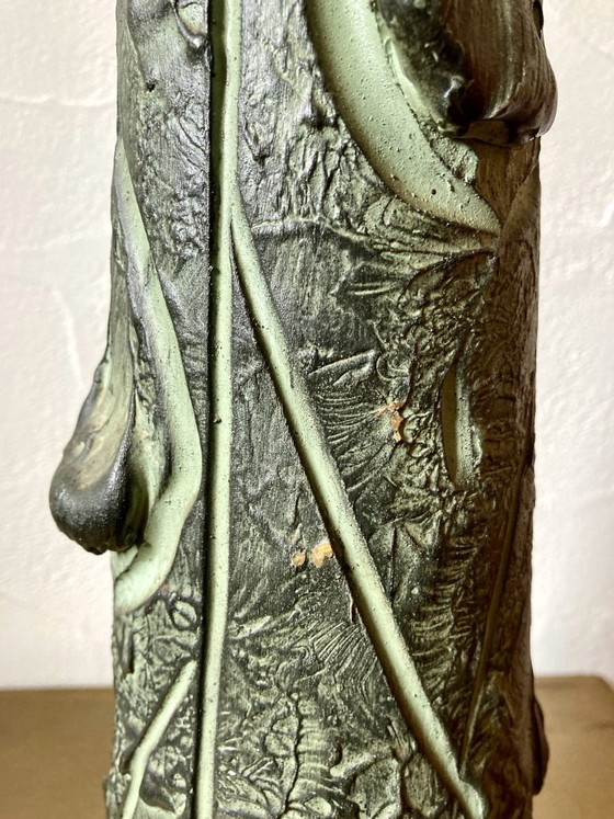 Image 1 of Long, slender vase with stylized Brutalist decoration, in the style of Ballesti (Gerona), 1970s
