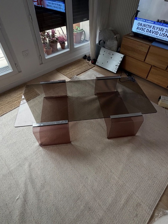 Table basse Roche Bobois Michel Dumas altuglass 1970, Tables basses, Chrome, Marron (photo 6 sur 8)