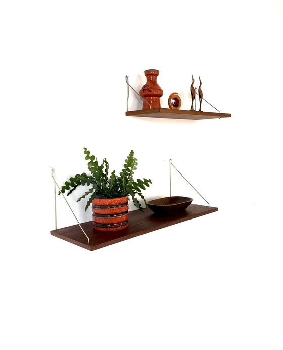 Image 1 of Ensemble de 2 panneaux muraux vintage en teck des années 60