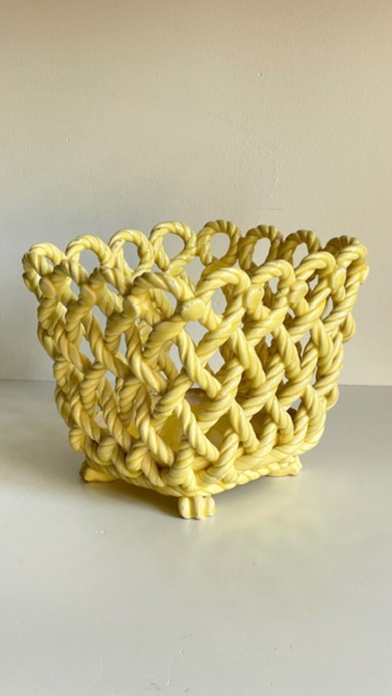Image 1 of Vintage Woven Earthenware Plant Pot