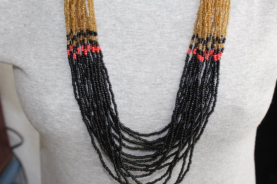 Image 1 of Collier de perles de verre, perles de rocaille, multi-rangs, style bohème ethnique, fait main, 74 cm, vintage