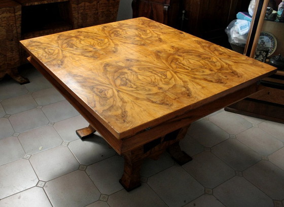 Image 1 of Table de salle à manger Art Déco, bois d'olivier, Italie, Rome, design unique, 1933