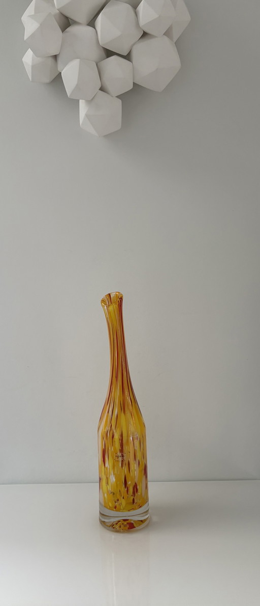 Fidrio Exclusive Collection bottle vase, in yellow, red, and white glass