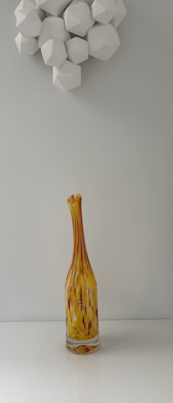 Image 1 of Fidrio Exclusive Collection bottle vase, in yellow, red, and white glass
