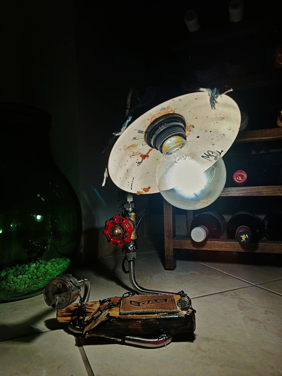 Industrial Table Lamp – Gas, Leather, Metal (photo 8 of 8)