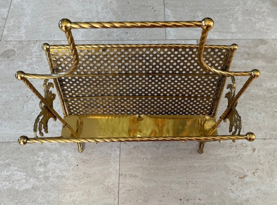 Image 1 of Porte-revues en laiton style Hollywood Regency – lourd et décoratif