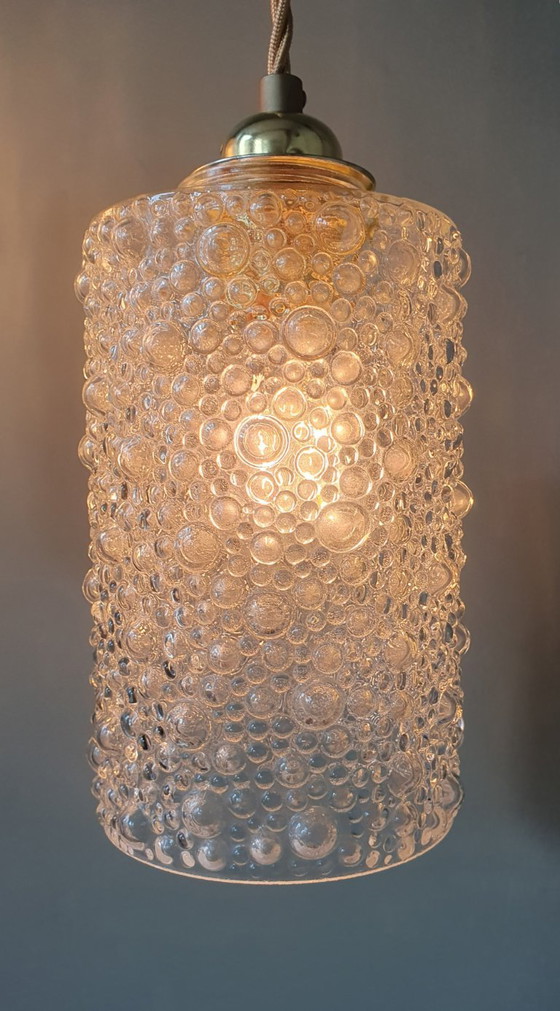 Set of 2 Vintage Glass Pendant lamps - Bubble Glass Texture (photo 16 of 26)