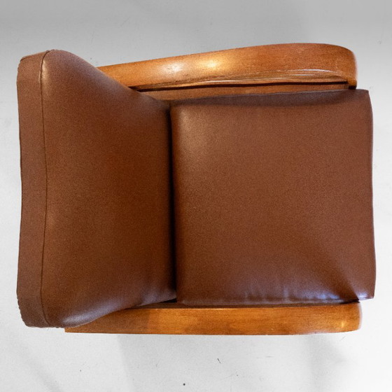 1X Italiaanse Art Déco Converteerbare Fauteuil / Slaapstoel in Bruin Eco-Leer, jaren 20. – Skai (photo 8 of 20)