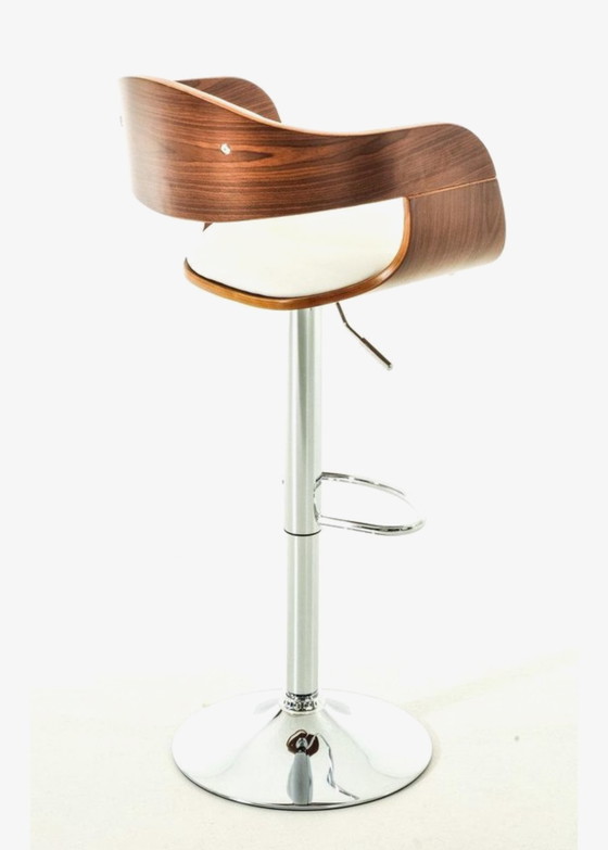 Image 1 of Set of 4 bar stools - With backrest - Armrest - Footrest - Faux leather - walnut/white