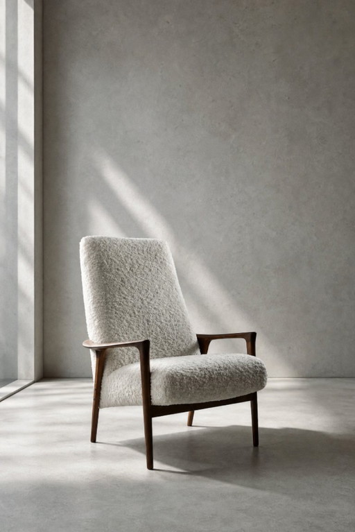 Poltrona Mid-Century vintage moderna in teak bianca, scandinava di Bröderna Andersson, anni '60