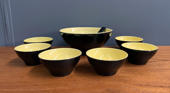 Image 1 of Set di dispenser di noci in ceramica nera e gialla, anni '60