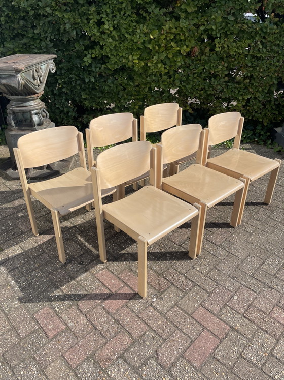6 Casala Dining chairs from the 70s, white-grey stained – Wood (photo 3 of 11)