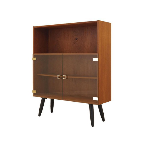 Vetrina danese in teak con ante in vetro e ripiano aperto, anni '70