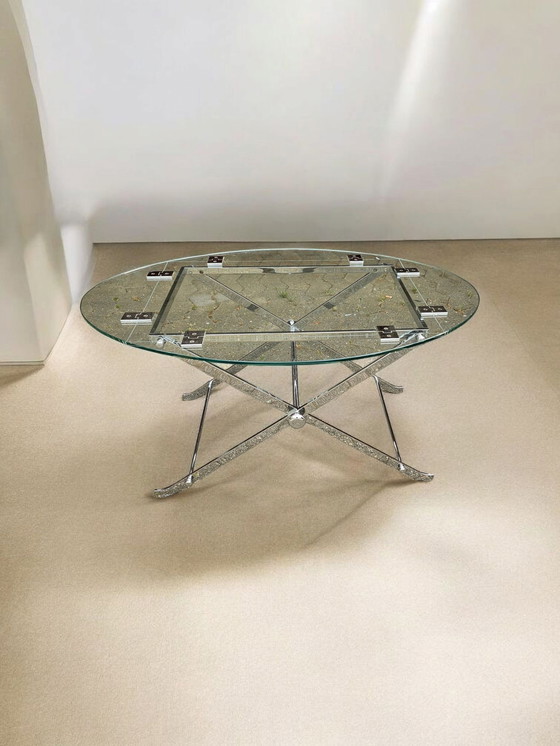 Image 1 of tavolino da caffè in vetro cromato dal design vintage, tavolino da divano, tavolino laterale