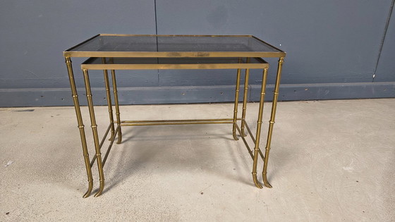 Image 1 of Brass faux bamboo nesting tables, 1960s