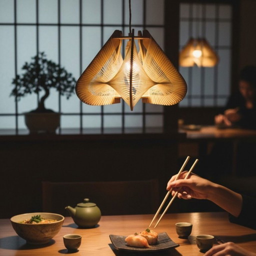 Lampe suspendue vintage en bois et paille de style Japandi, années 1960