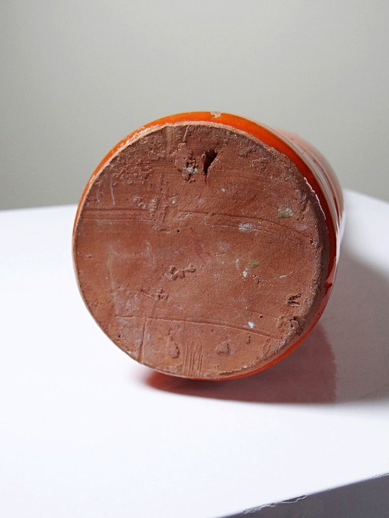 Image 1 of Pied de lampe bouteille décorative poterie émaillée orange vif mid-century