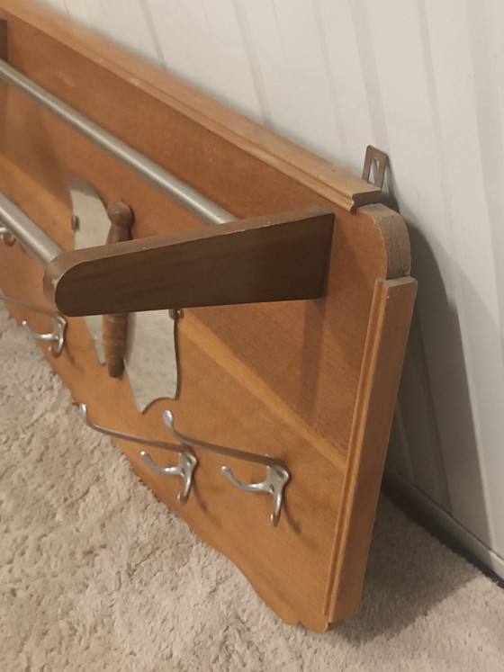 Image 1 of Vintage wooden coat rack with butterfly mirror
