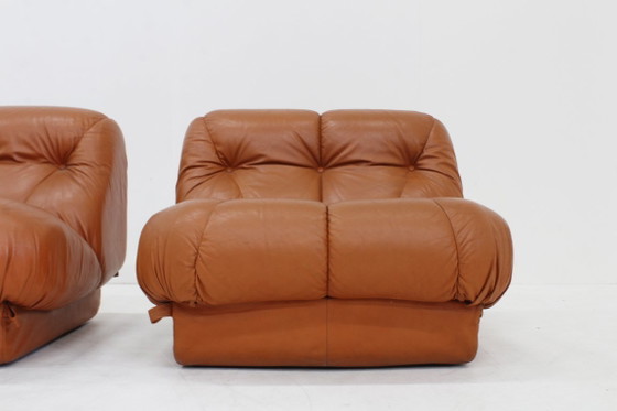 Image 1 of Set Vintage Mimo Padova Nuvolone Fauteuils Cognac Leer Jaren 70