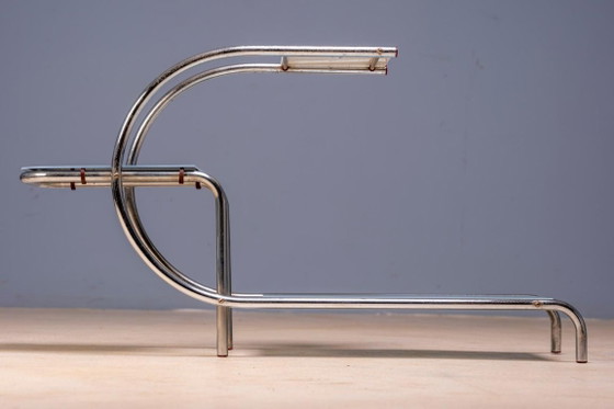 Image 1 of Bauhaus Tubular Steel Flower Stand by Emile Guyot for Thonet, Colored Glass Shelves, 1950s, Czechoslovakia, 79 × 30 x 105 cm