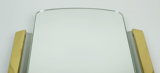 Image 1 of SPECCHIO DA PARETE moderno di metà secolo degli anni '50 e '60 con cornice in metallo e ottone