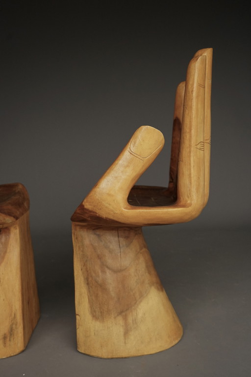 Vintage Solid Wood Hand Chairs, 1970s, Set of 2