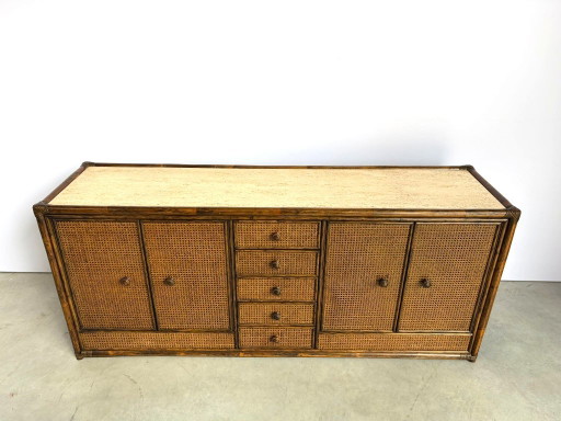 Vintage Rattan And Travertine Sideboard, 1960s – dressoirs, Wood (photo 2 of 12)