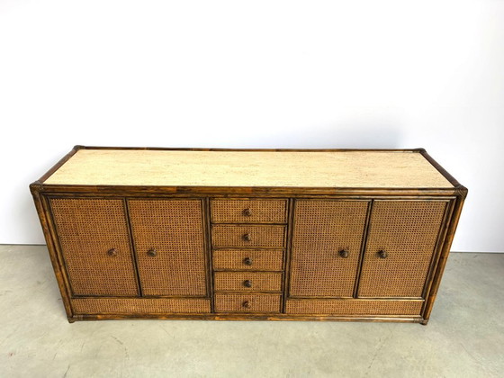 Vintage Rattan And Travertine Sideboard, 1960s – Dressoirs, Wood (photo 2 of 12)