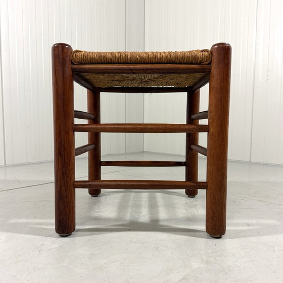 Image 1 of Taburete de roble con asiento de junco, años 50-60.