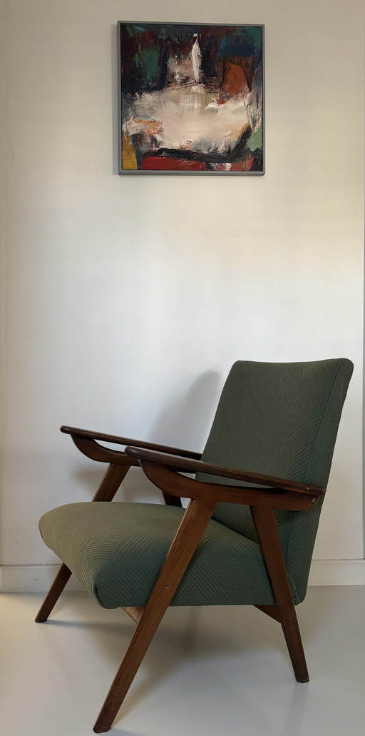 Sillón vintage de teca renovado con nueva tapicería de Kvadrat Febrik