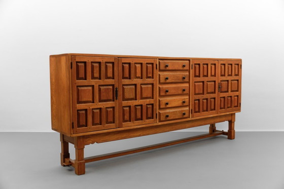 Image 1 of Large Screwless Sideboard in Carved Oak, Spain, 1960s