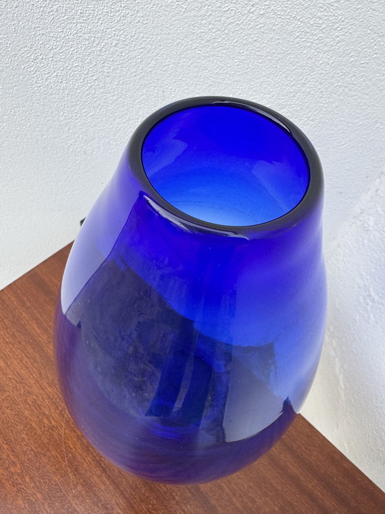Image 1 of Large vintage cobalt blue blown glass vase