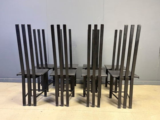 Vintage Postmodern Dining Chairs Set of 8, 1980s – Leather, Metal (photo 2 of 8)