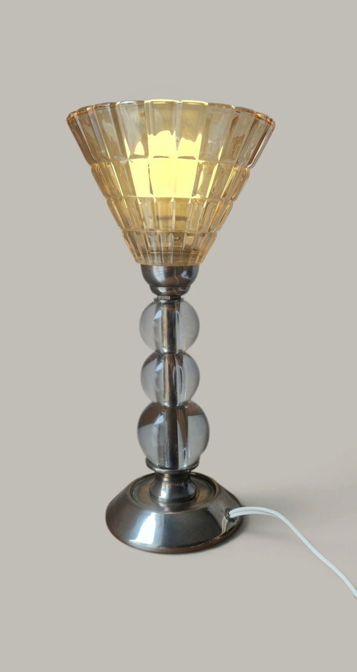 Modernistische glazen en metalen lamp - Jacques ADNET Stijl - Jaren 50