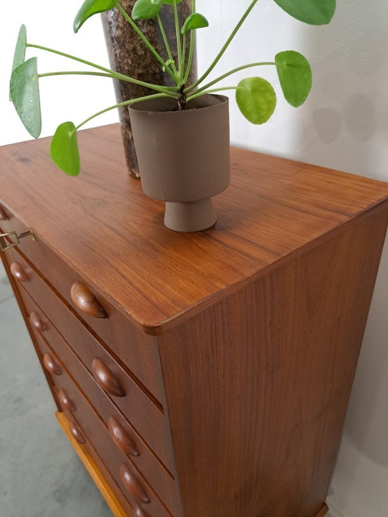 Image 1 of Cassettiera danese in teak con 6 cassetti e maniglie in legno