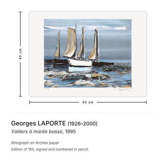 Georges Laporte Signed Lithograph Sailboats at Low Tide 1995 – Lithographs & prints, Paper (photo 3 of 5)