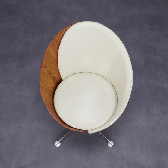 Image 1 of Mid-Century Modern Round Chair in Teak, Leather and Steel, 1960s
