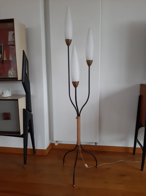 Vintage tripod opaline French floor lamp 1950s