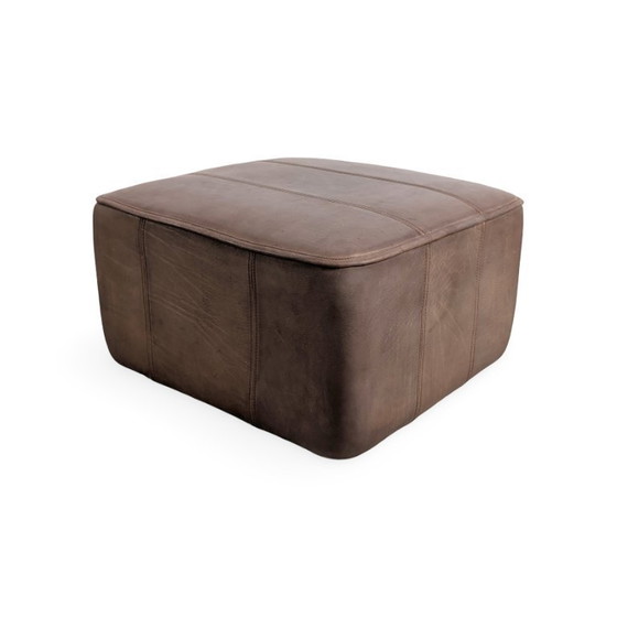 Image 1 of 2x Original Mid Century de Sede Ottoman Stools, Buffalo Leather, Brown