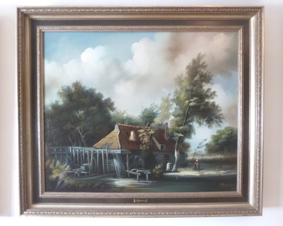 Image 1 of Schilderij: J. Peeters, ' Vlaamse molen in de 17e eeuw '