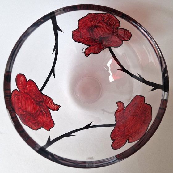 Image 1 of Kosta Boda - Grande ciotola con rose "Tattoo" di Ludvig Löfgren - Firmata
